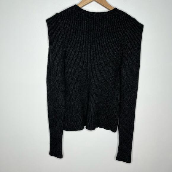 Autumn Cashmere Power Shoulder Sweater Womens Small Black Gray Wool Blend - Picture 10 of 10